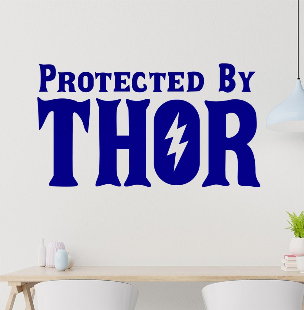 Protected by THOR Wandtattoo in 6 Größen - Wandaufkleber Wall Sticker - Dekoration, Küche, Wohnzimmer, Schlafzimmer, Badezimmer