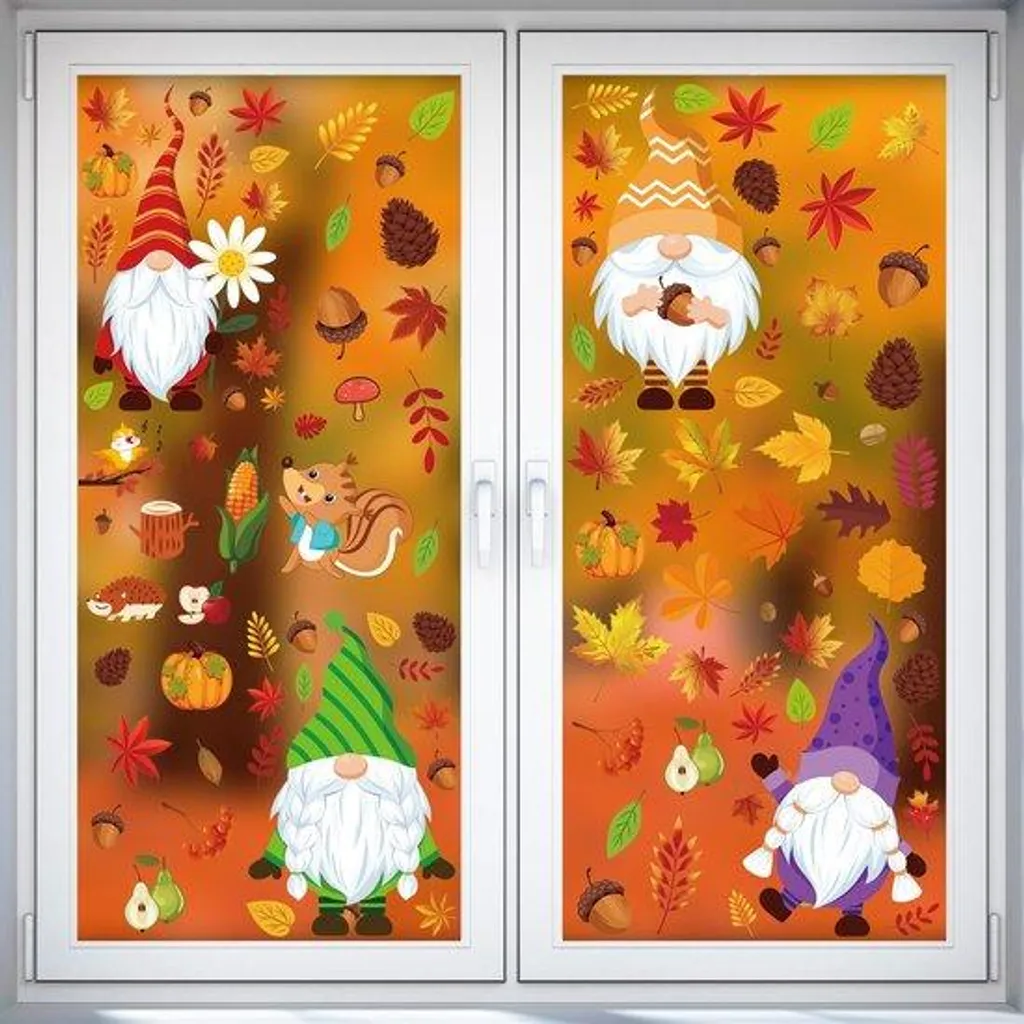 Stickers Vitres Automne & Thanksgiving - 159pcs Feuilles et Animaux d'Automne