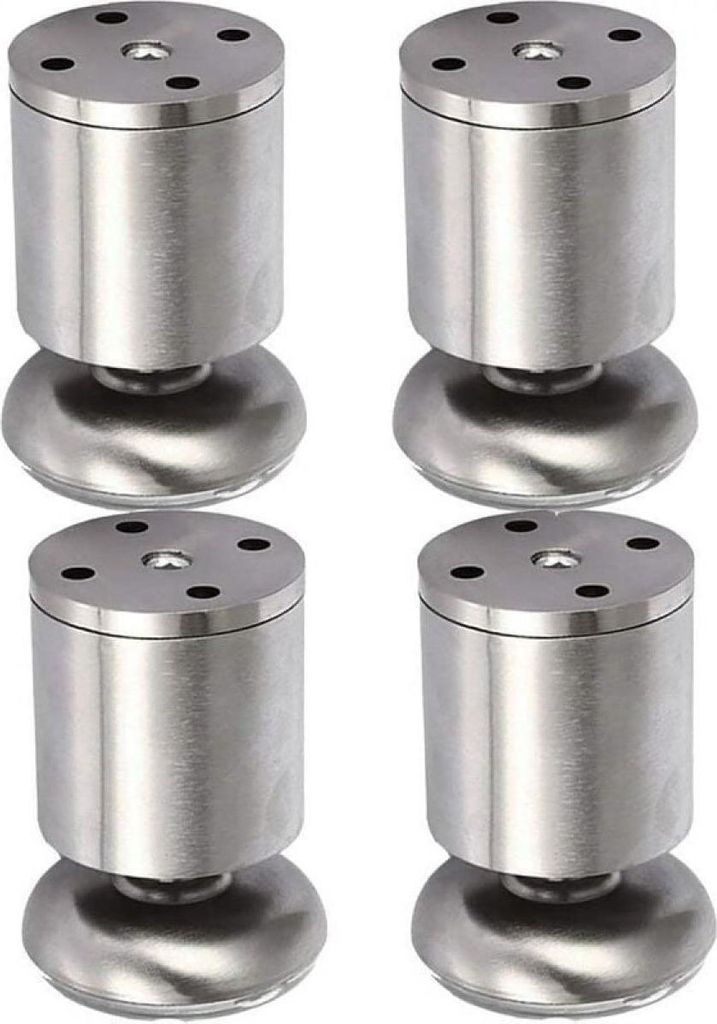 4x runde Küchenschrankfüße aus Edelstahl, 50 x 60 mm, mit Gummimatte, sicher und leise