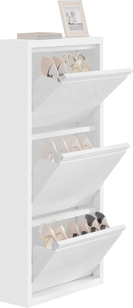 Armoire à chaussures moderne 3 abattants gain de place métal blanc 106cm