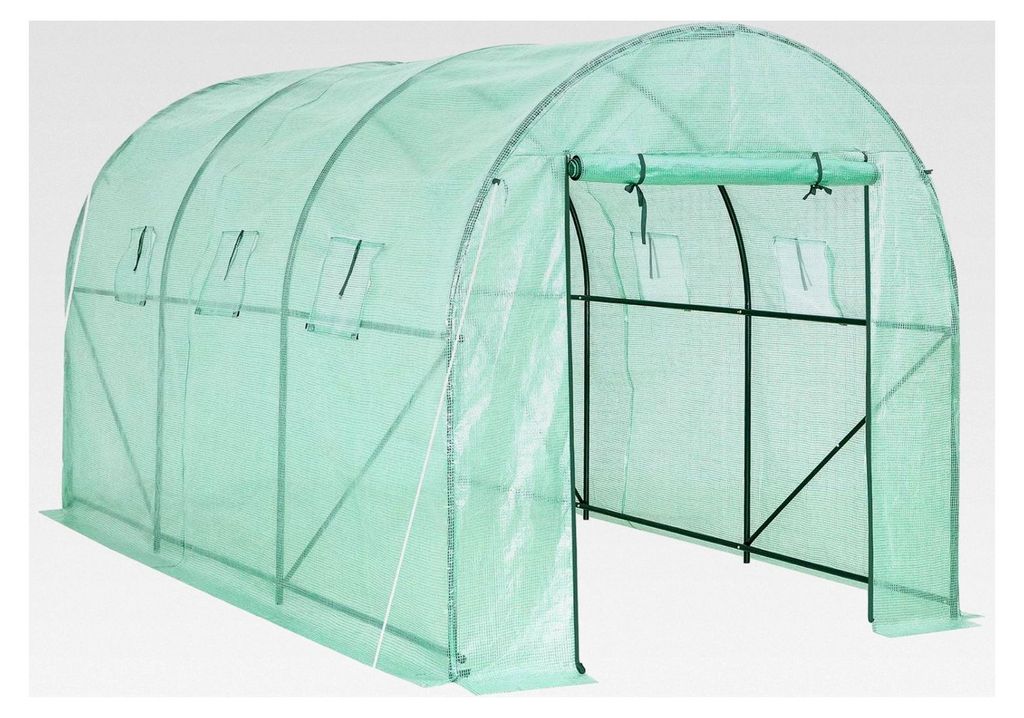 Foliengewächshaus 7m² mit aufrollbarer Tür und 6 Fenstern