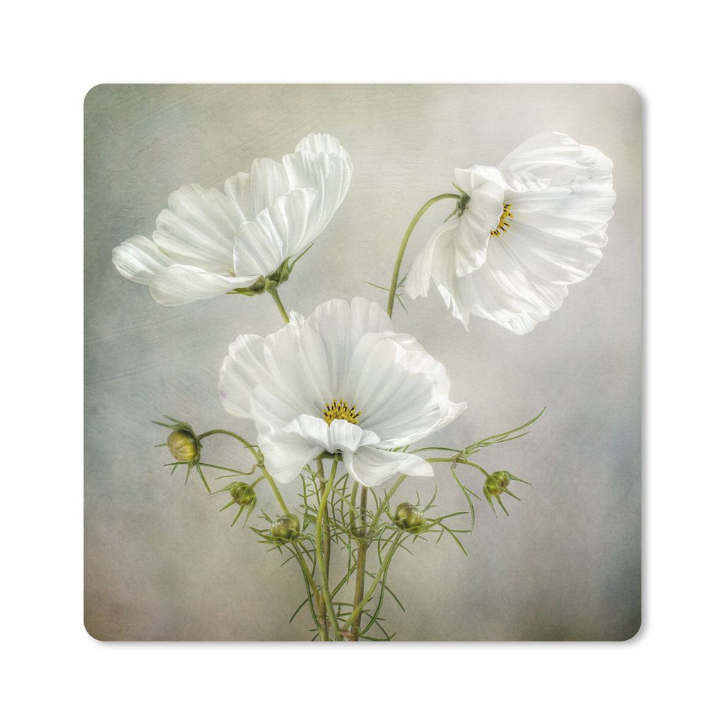 MuchoWow Mauspad Mousepad Blumen - Stillleben - Mohn - Weiß - Botanisch 20x20 cm - Mousepads - Maus Mat - Pad - Mausunterlage - Desk Mat - Burea...