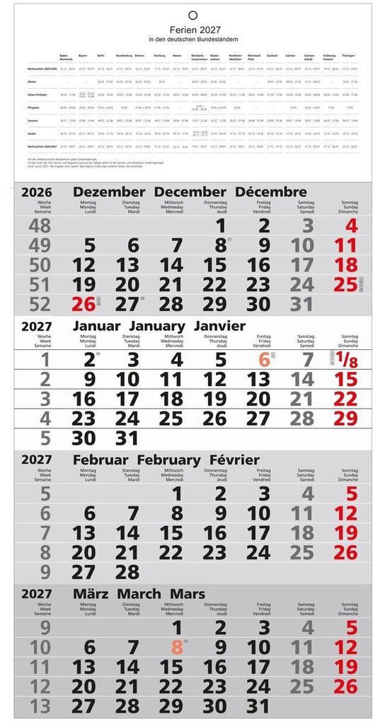 Kalender 4-Monatskalender 2026 60 x 30 cm Produktbild 