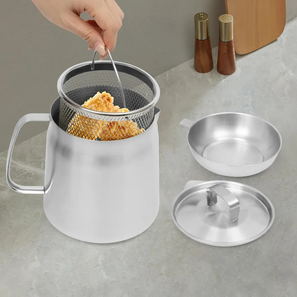 Marmite à frire pour cuisine induction - Format compact gris clair inox - 3