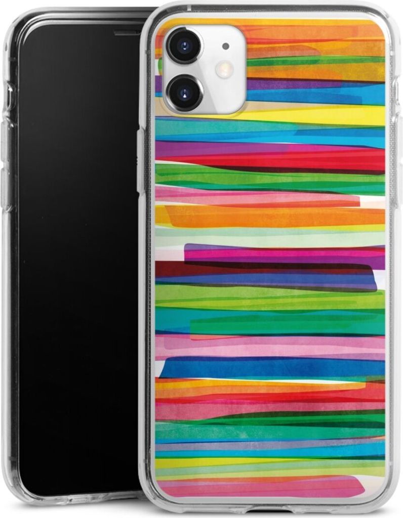 DeinDesign Handyhülle für Apple iPhone 11 Silikon Hülle Case Smartphone Schutzhülle Streifen Wasserfarbe bunt