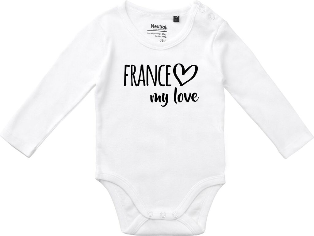 Huuraa Baby Body France my love 80 White Baumwolle Fairtrade Langarmbody Geschenkidee