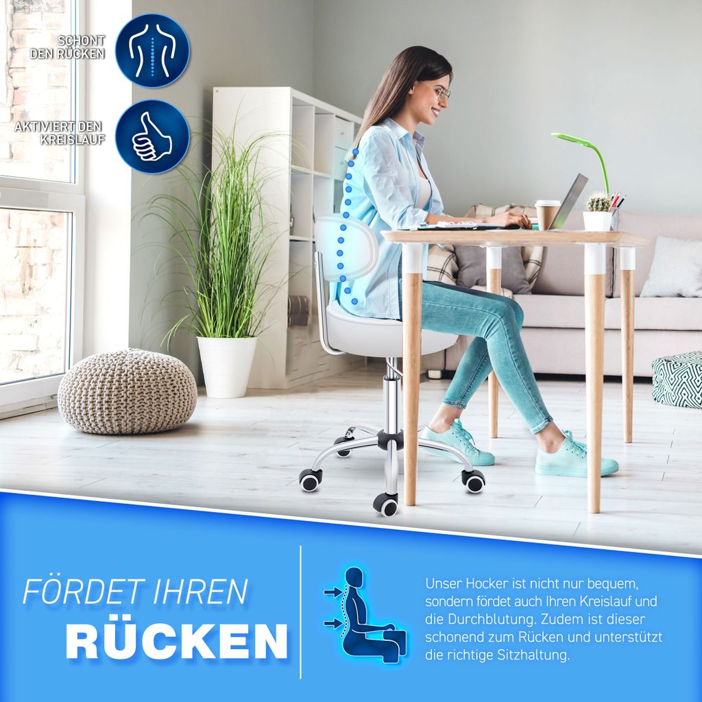 TRESKO Roller Stool White s opěradlem Pracovní stolička Obrázek produktu 6
