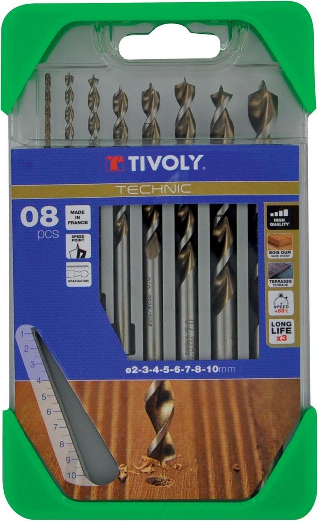 Tivoly - Tivoly - HSS Hartholz-Bohrerset mit Drehzahlspitze - 8-teilig - EU -
