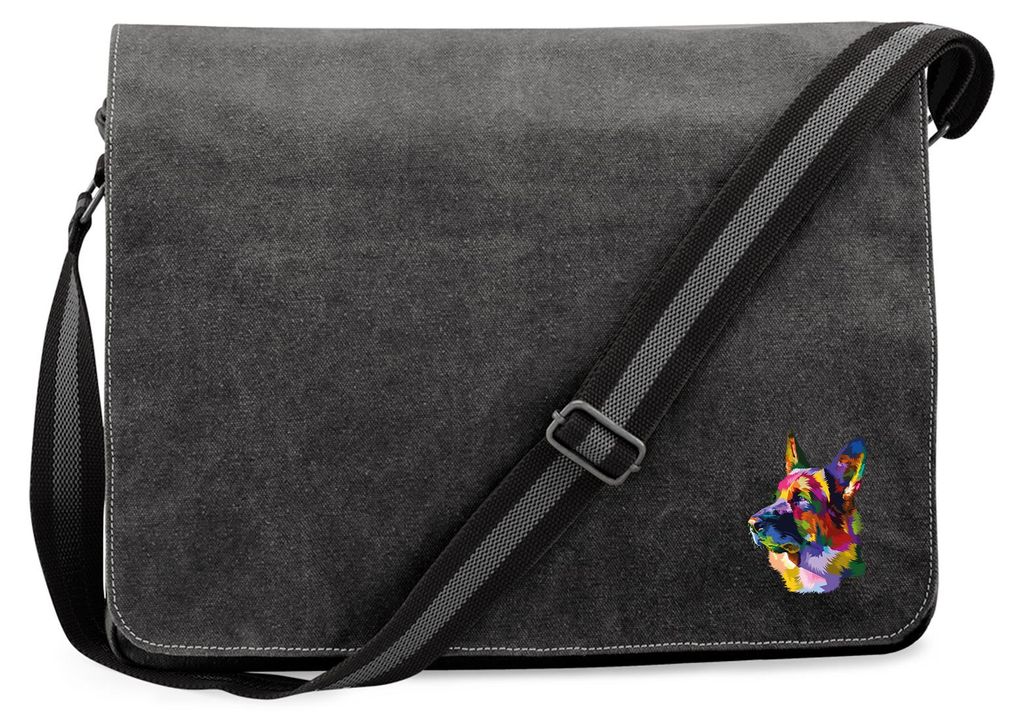 Huuraa Umhängetasche Deutscher Schäferhund Colorful 14 Liter Black Canvas Laptoptasche Geschenkidee