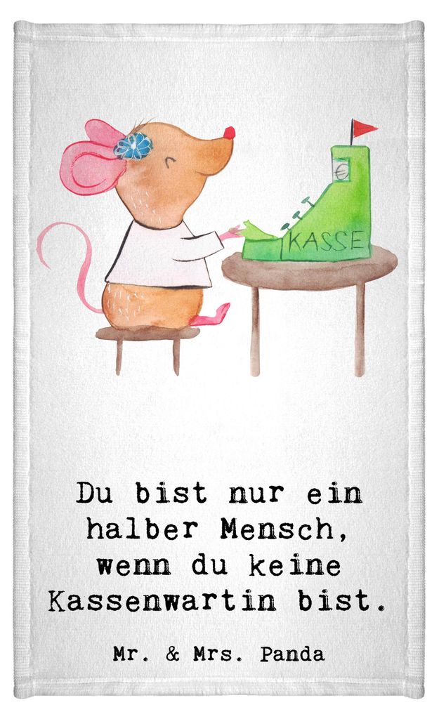 Mr. & Mrs. Panda Handtuch Kassenwartin Herz - Weiß - Geschenk, Spruch, Frotteetuch, Gästetuch, Verein, Lustig, Witzig, Klein, Mini-Handtuch, buntes