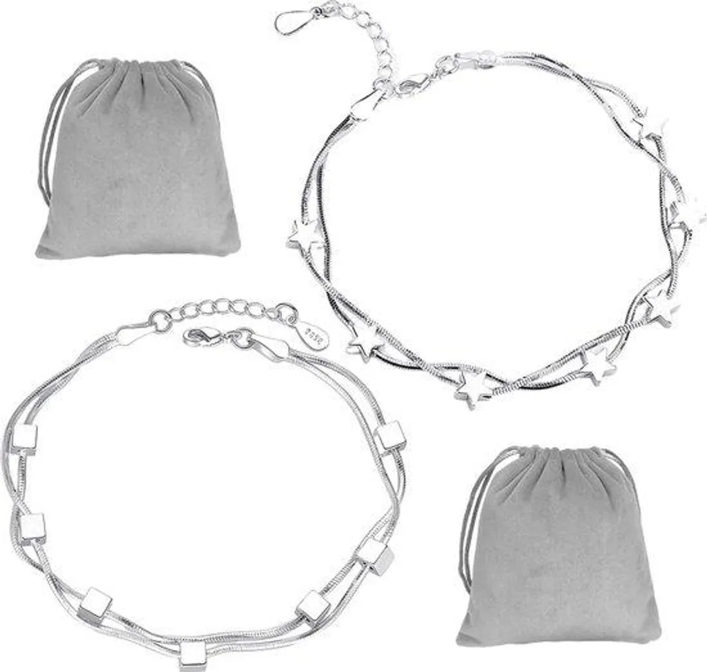 Duo de bracelets ajustables pour femme motif étoile et carré de mode