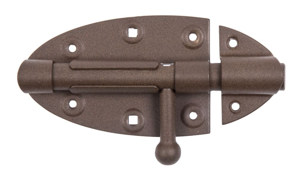 Alberts DURAVIS Bolzenriegel | mit rundem Griff | rostbraun duplexbeschichtet | Platte 112 x 72 | Bolzen-Ø 16 mm