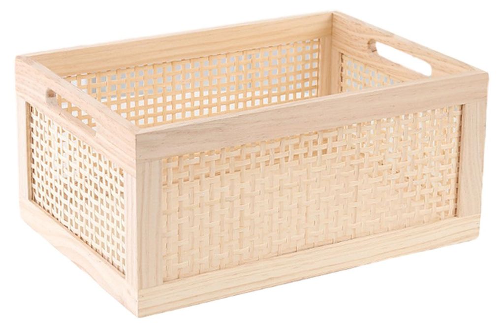 Schallplattenbox aus robustem MDF mit Rattan-Bezug, inklusive Griff, kubischer Schreibtisch-Organizer für Vinyl-Schallplatten, vielseitig einsetzbar