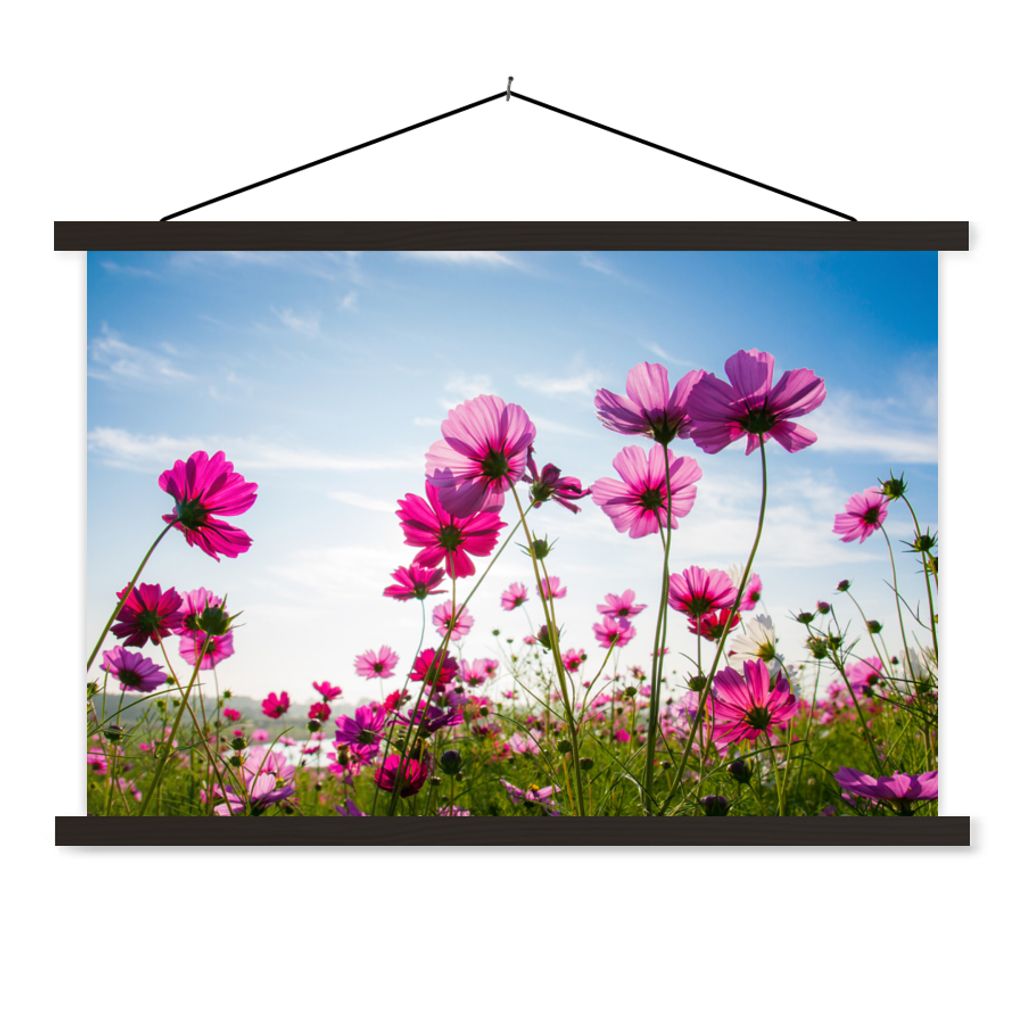 MuchoWow Textilposter Blumen - Rosa - Cosmea 120x80 cm mit schwarzem Rahmen - Wanddeko