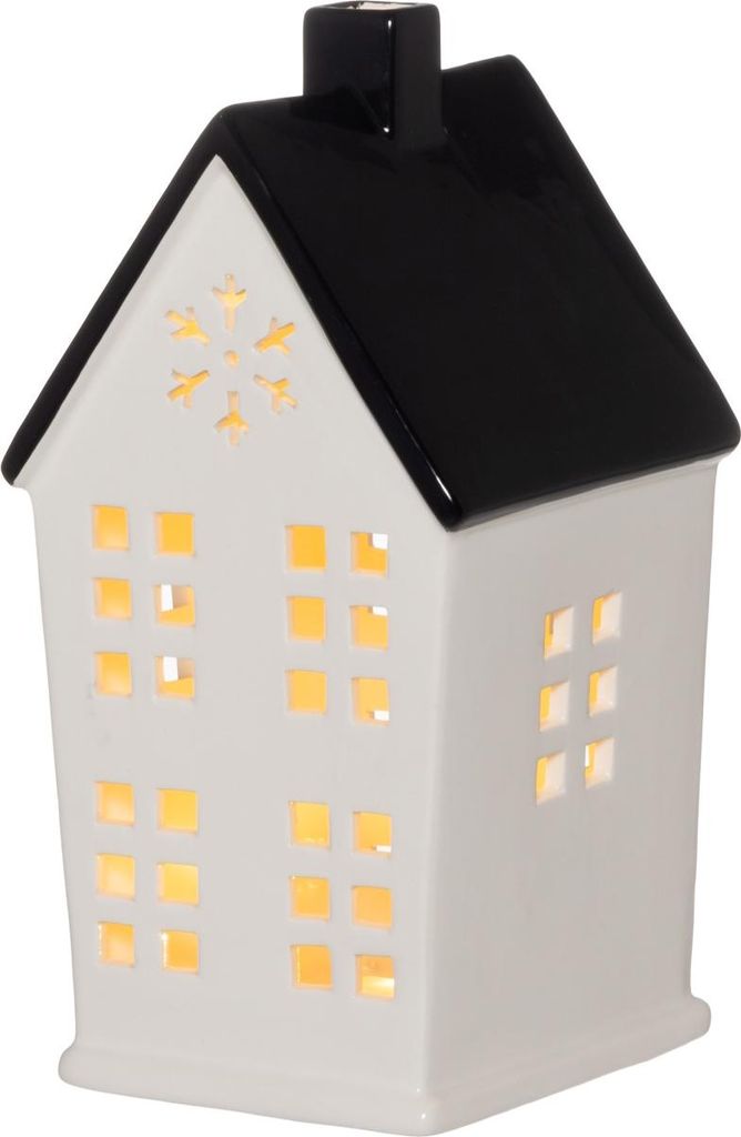 Laterne aus Keramik mit LED in Form eines Hauses, 25,5 cm