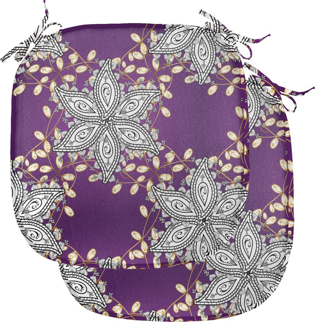 ABAKUHAUS Mauve Polster für Esszimmerstühle, Vintage Blumenblütenblätter, Dekoratives wasserfestes Kissen mit Riemen für Küchensitze, 40 cm x...