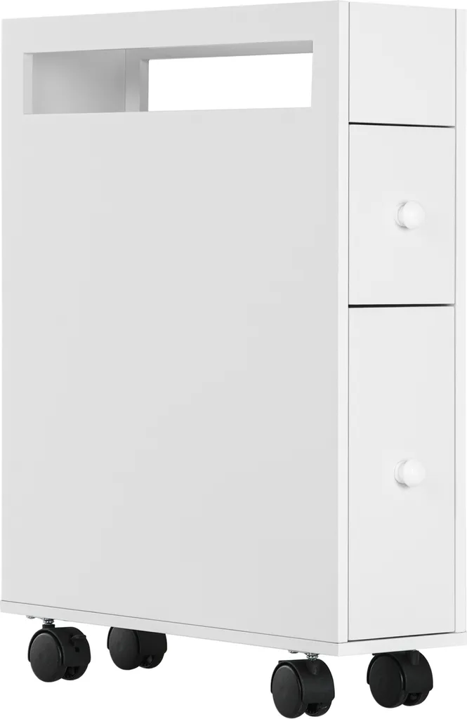 Armoire de salle de bain avec 2 tiroirs et niche - Rangement blanc slim