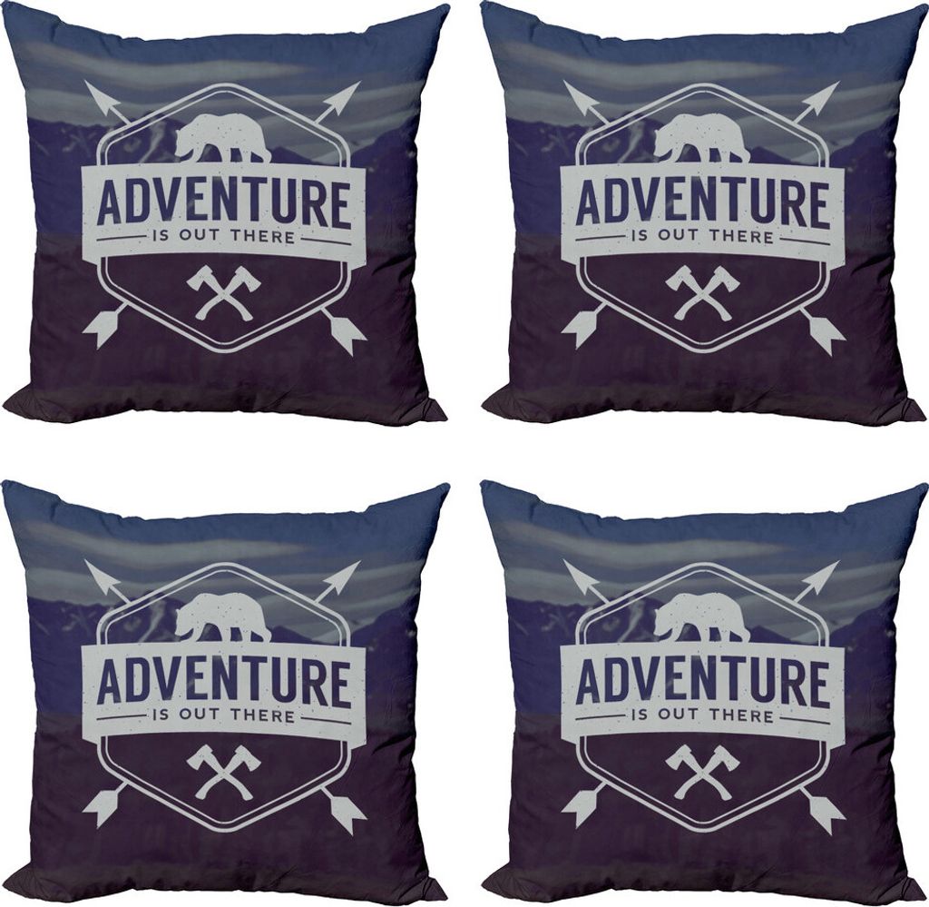 ABAKUHAUS Sprichwort Kissenbezug Set (4 Stück), Bear Mountain Logo, Moderner Doppelseitiger Digitaldruck, 50 cm x 50 cm, stale Blau