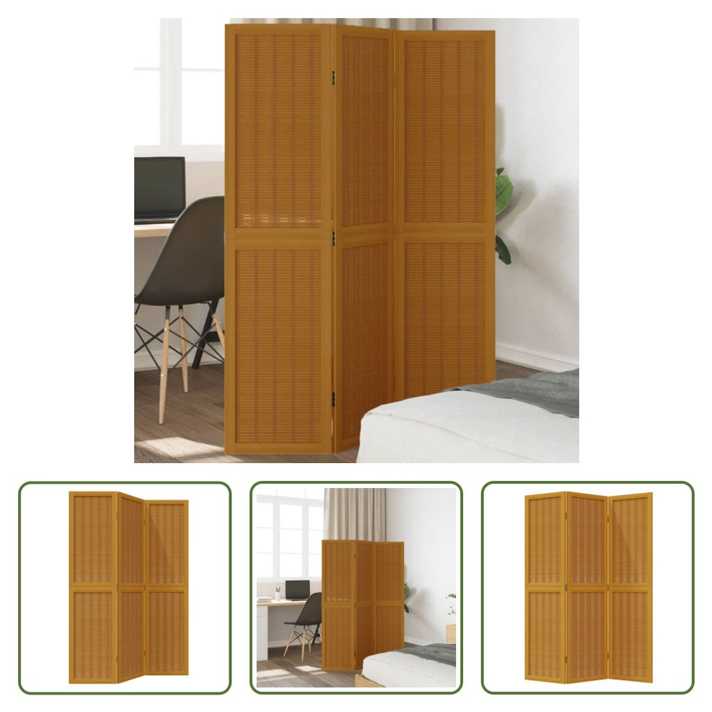 The Living Store 3-tlg. Raumteiler Braun Massivholz Paulownia