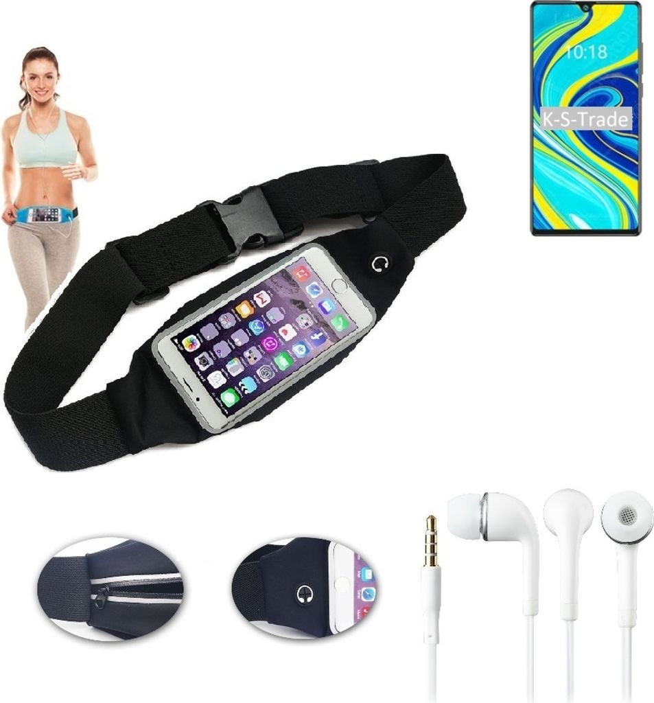 K-S-Trade Bauchtasche Gürteltasche kompatibel mit Cubot P40 schwarz + Kopfhörer. Sport Running Jogging Fitness Laufen Umhängetasche Exercise