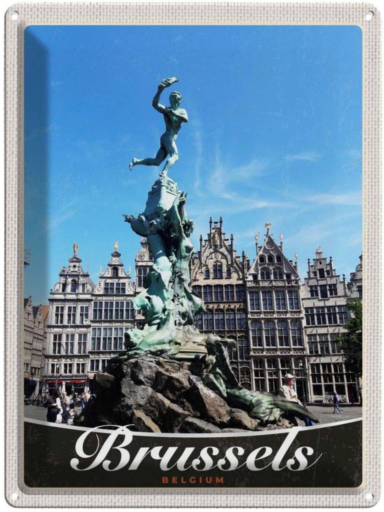 vianmo Blechschild 40x30 cm Belgien Brüssel Antwerpen Skulptur Bildmotiv Reisemotiv Abenteuer Reisen Urlaub