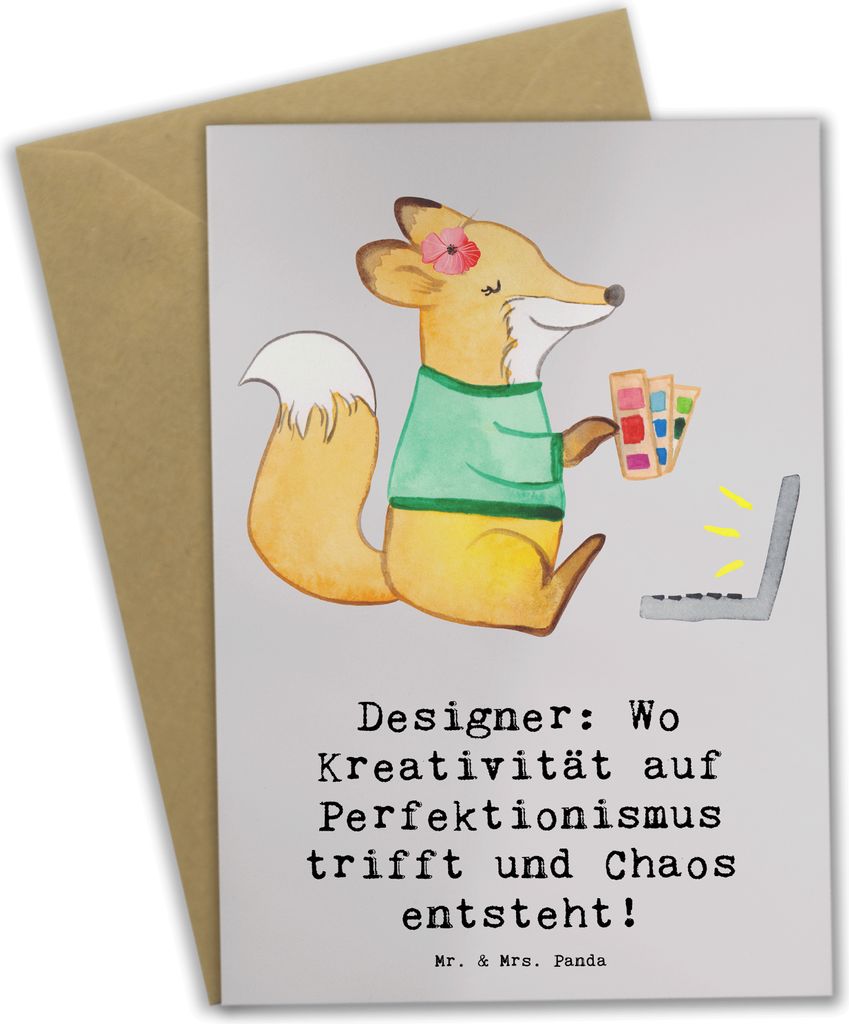 Mr. & Mrs. Panda Grußkarte Designer Magie - Grau Pastell - Geschenk, Beruf, Berufsgestaltung, Chaos, Inspiration, Industrial Design, Berufsliebe, ...