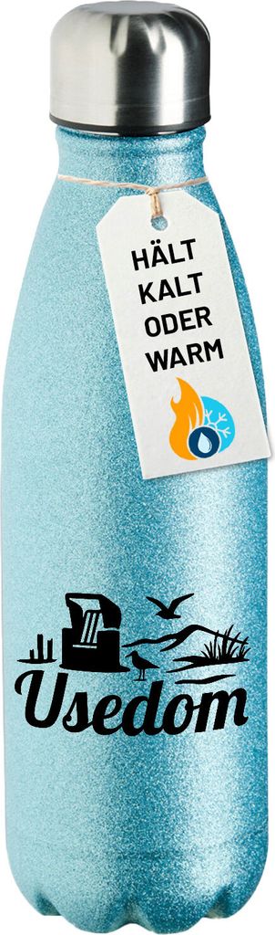 Huuraa Trinkflasche Usedom Strandmotiv 500ml Blue Edelstahl Wasserflasche Trinkflasche Geschenkidee