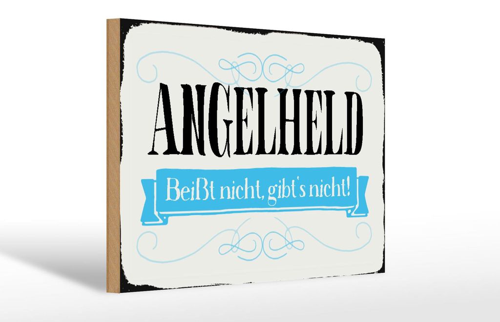 Holzschild Spruch 30x20cm Angelheld beißt nicht angeln