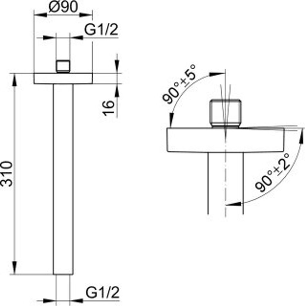 KEUCO 59089010301 Brausearm für Decke Edition 90 59089, Produktbild 