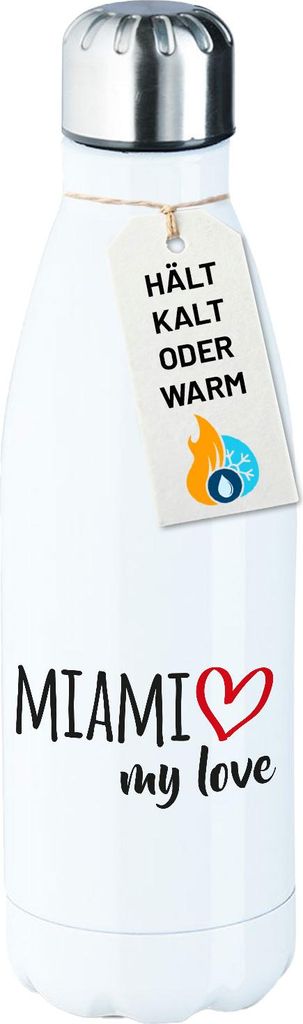 Huuraa Trinkflasche Miami my love 500ml White Edelstahl Wasserflasche Trinkflasche Geschenkidee