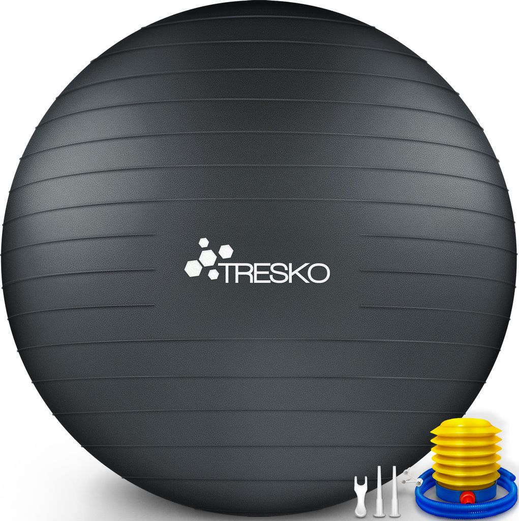 TRESKO Gymnastikball (Anthrazit, 55cm) mit Pumpe Fitnessball Yogaball Sitzball Sportball Pilates Ball Sportball