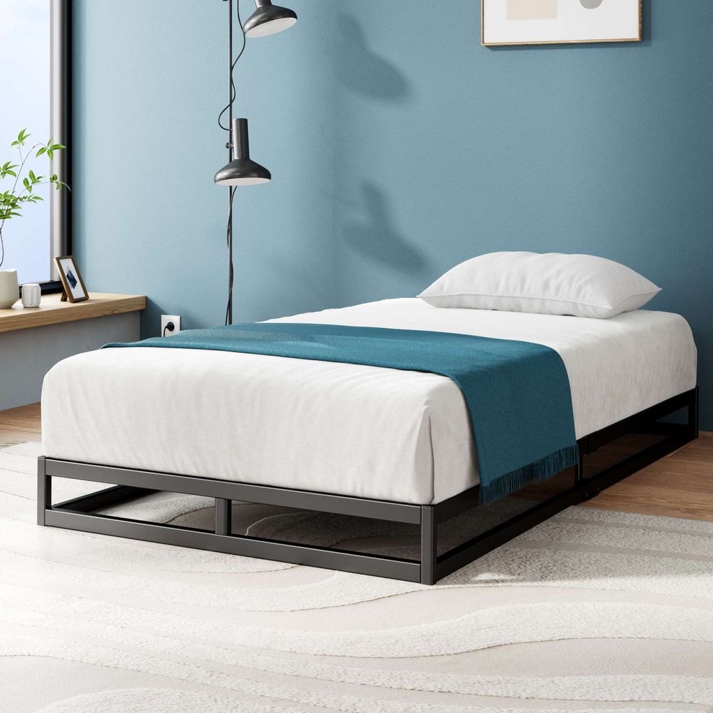 Zinus Joseph Metallbett - Bett 90x200 cm - Höhe: 15 cm - Bettgestell mit Lattenrost - Einzelbett - Einfache Montage - Bettrahmen schwarz