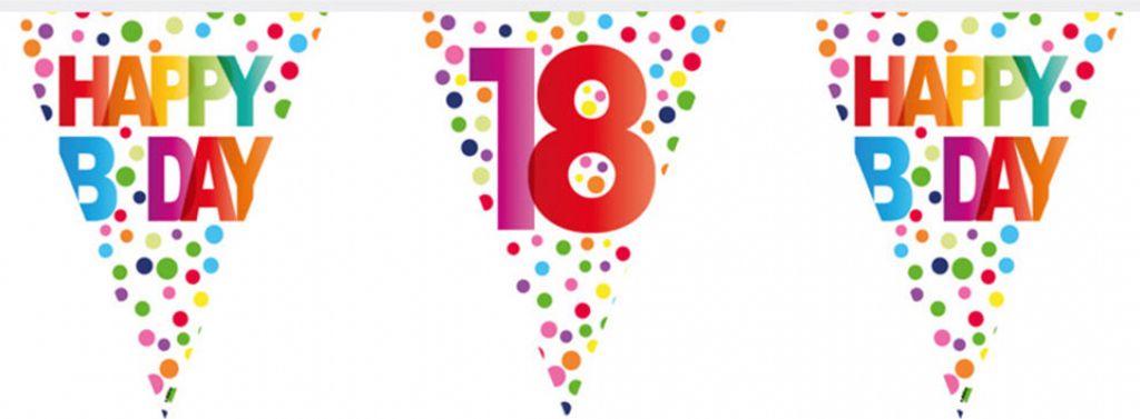 Bunte Happy Birthday Wimpelgirlande zum 18. Geburtstag 10m