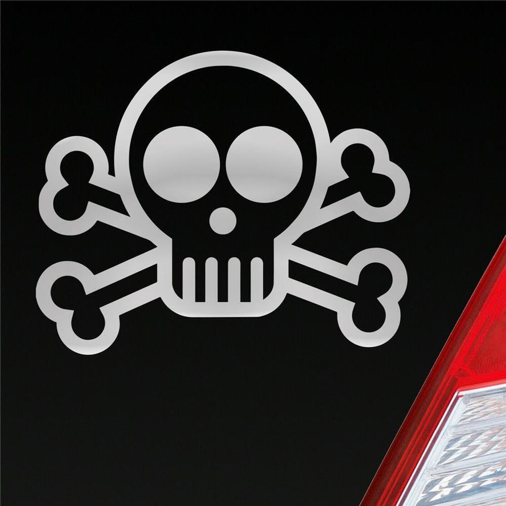 Auto Aufkleber Totenkopf Piraten Pirat Tuning Skull Dead 10x9 cm Silber Sticker Heckscheibenaufkleber