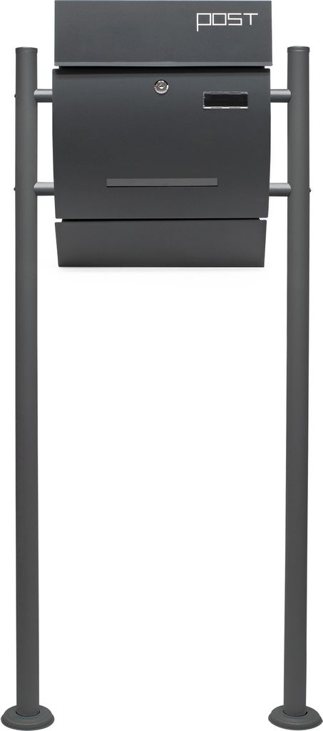 Wiltec Briefkasten Set V18 Anthrazit Mit Ständer, Wandbriefkasten Mit Schloss Sichtfenstern Und Zeitungsrolle Postkasten Aus Pulverbeschichtetem Stahl