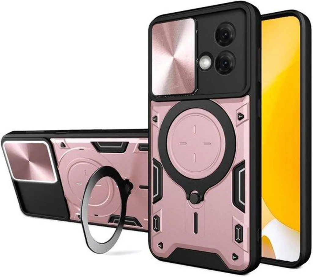 Coque de protection antichoc rose pour smartphone avec anneau aimanté