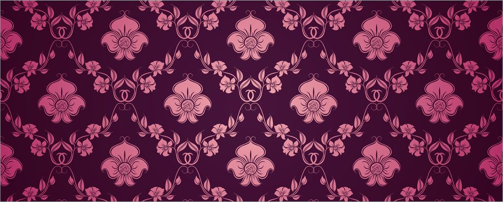 Wallario selbstklebendes Poster - Blumenmuster Damast in pink lila, Größe: 50 x 125 cm
