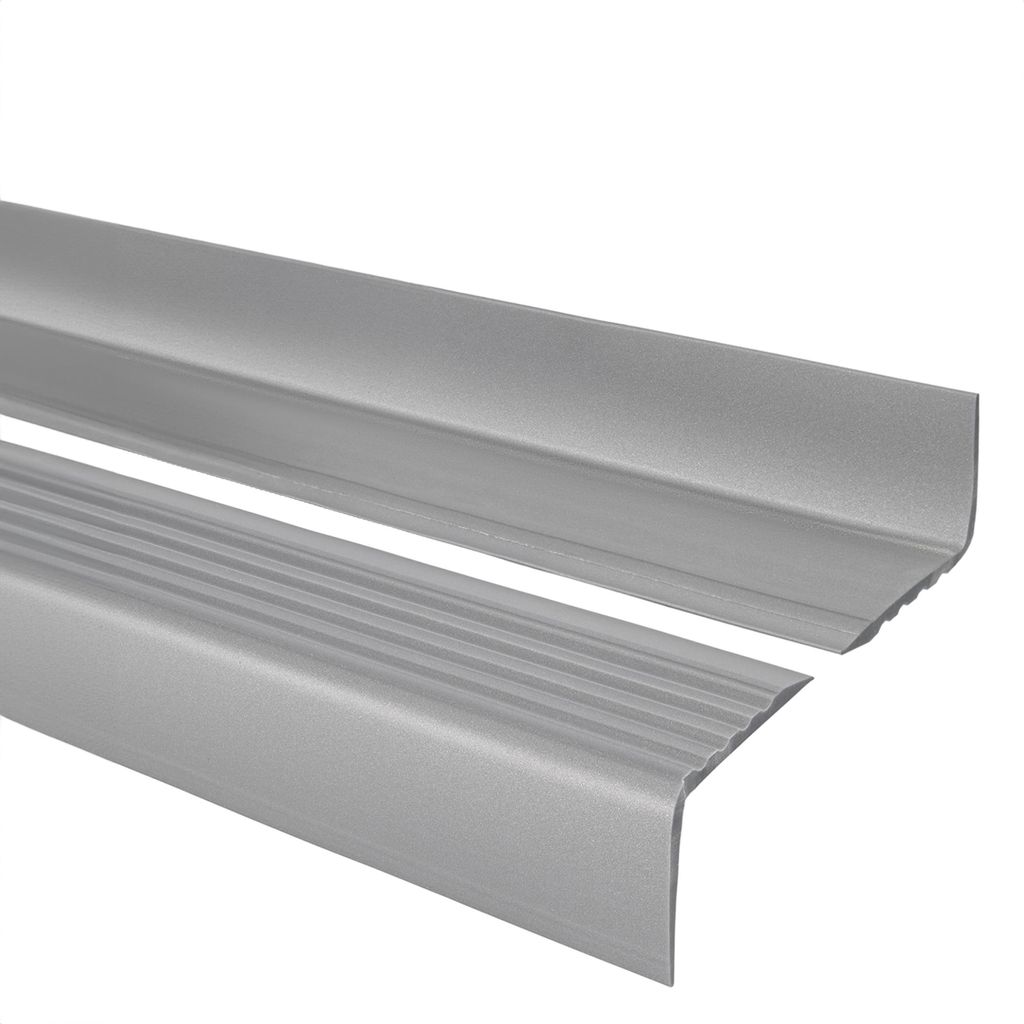 QUEST Treppenkantenprofil 40x52mm, 1.5m, Treppenprofil PVC für Treppenstufen, Treppenkantenschutz mit Rillen, Antirutsch, RGP, silber