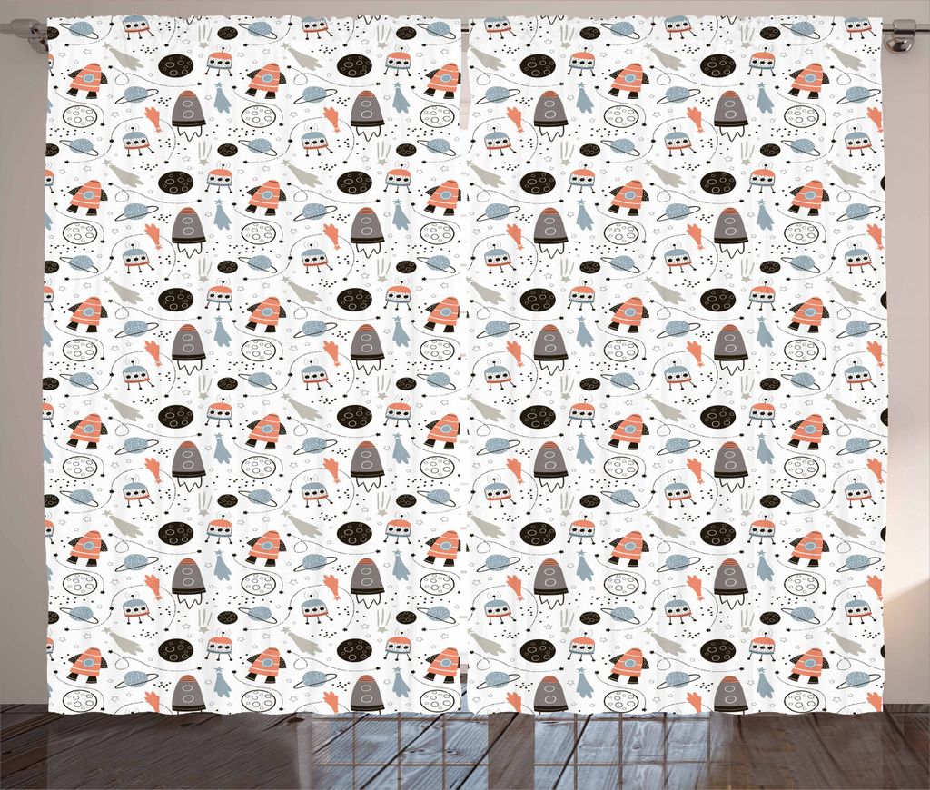 ABAKUHAUS Kindergarten Rustikaler Gardine, Exploring Outer Space, Schlafzimmer Kräuselband Vorhang mit Schlaufen und Haken, 280 x 245 cm, Blassbla...