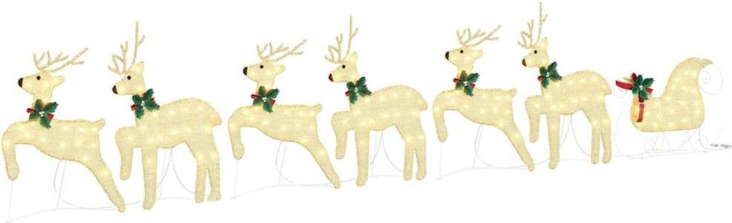 "Schlussverkauf" LED Rentiere 7 Stück - zu Weihnachten - Gold Stoff C13058
