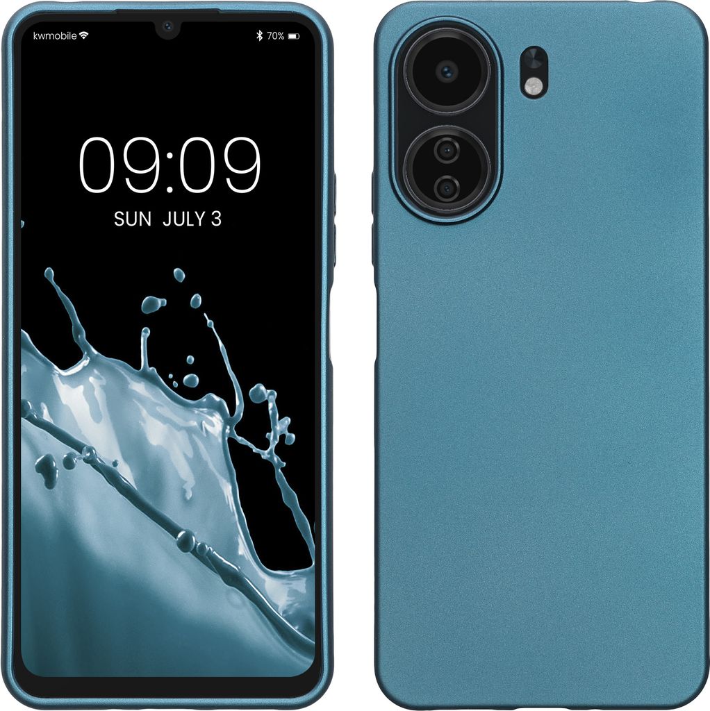 kwmobile Case kompatibel mit Xiaomi Poco C65 / Redmi 13C Hülle - Schutzhülle aus Silikon metallisch schimmernd - Handyhülle Metallic Karibikblau