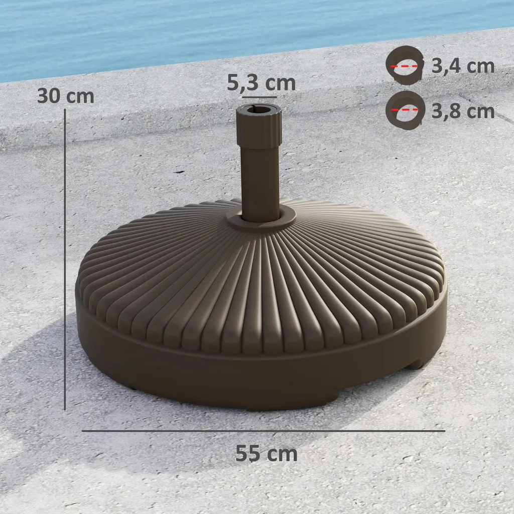 Support parasol réglable 28kg à lester marron base ronde 23L durable - 3