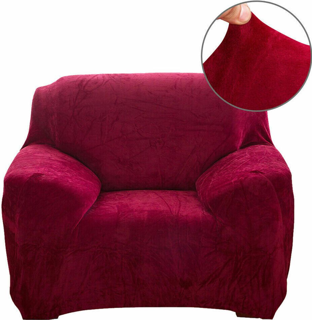 Elastischer Sofabezug Sofa-Überwürfe Thick Velvet Sofahusse Couchhusse Plüsch Sofa Schonbezüge Möbel Protector(Rot, 1 Sitzer (90-140cm))