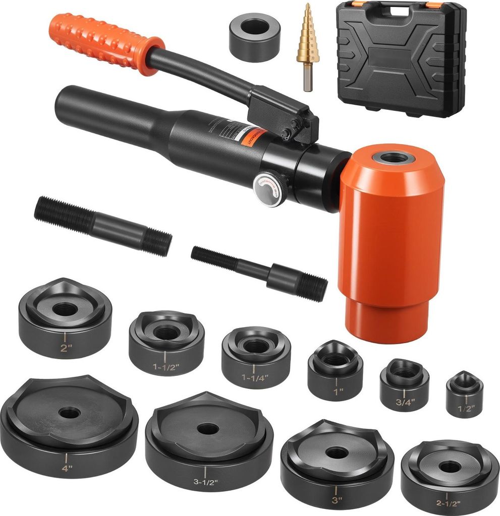 Hydraulischer Lochstanzer - Ausbrechstanzen-Set - 15 t Presskraft - 12,7–101,6 mm Lochdurchmesser - 10 Matrizen - Für Metallschaltschränke - KO...