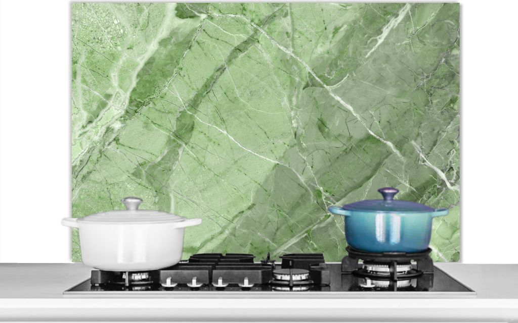 KitchenYeah Spritzschutz Küche - Küchenrückwand - Wandschutz für Herd und Spüle - Pflastersteine - Weiß - Grün - Granit 100x65 - Alu-Dibo...