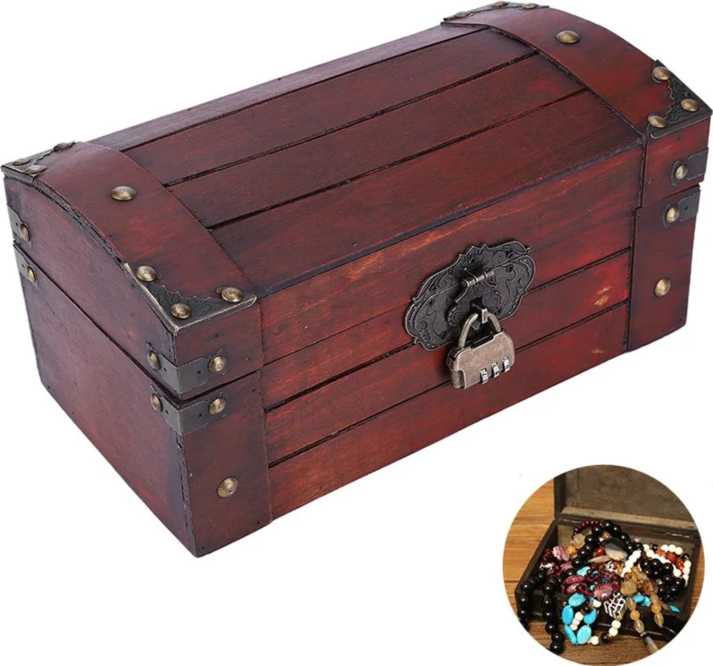 Boîte de rangement en bois vintage avec verrouillage S Modèle Rétro 01