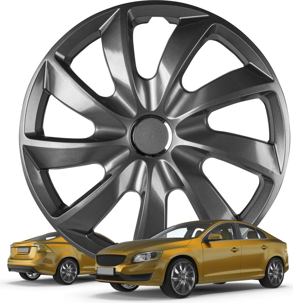 WALSER Radkappen Turbine Graphite, 4er Set Radkappen, Radzierblenden 14 Zoll, Radblenden für Alufelgen Stahlfelgen, Auto Radzierblende graphit - ...