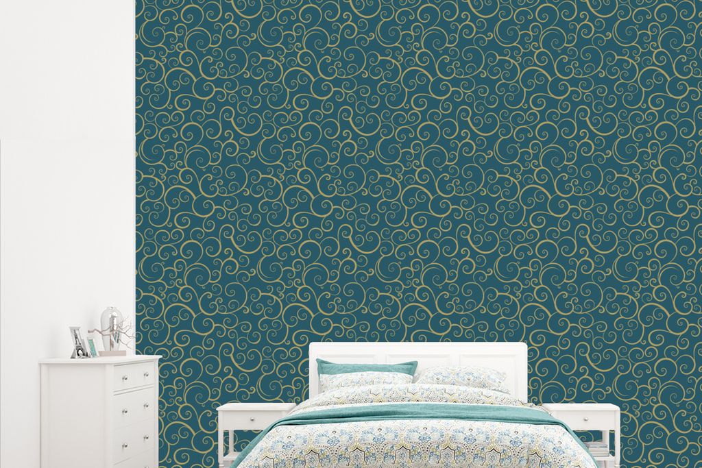 MuchoWow Fototapete für Wohnzimmer oder Schlafzimmer Wandtapete Vinyl Motivtapete Muster - Wellen - Spirale - 265x220 cm - Die Küche