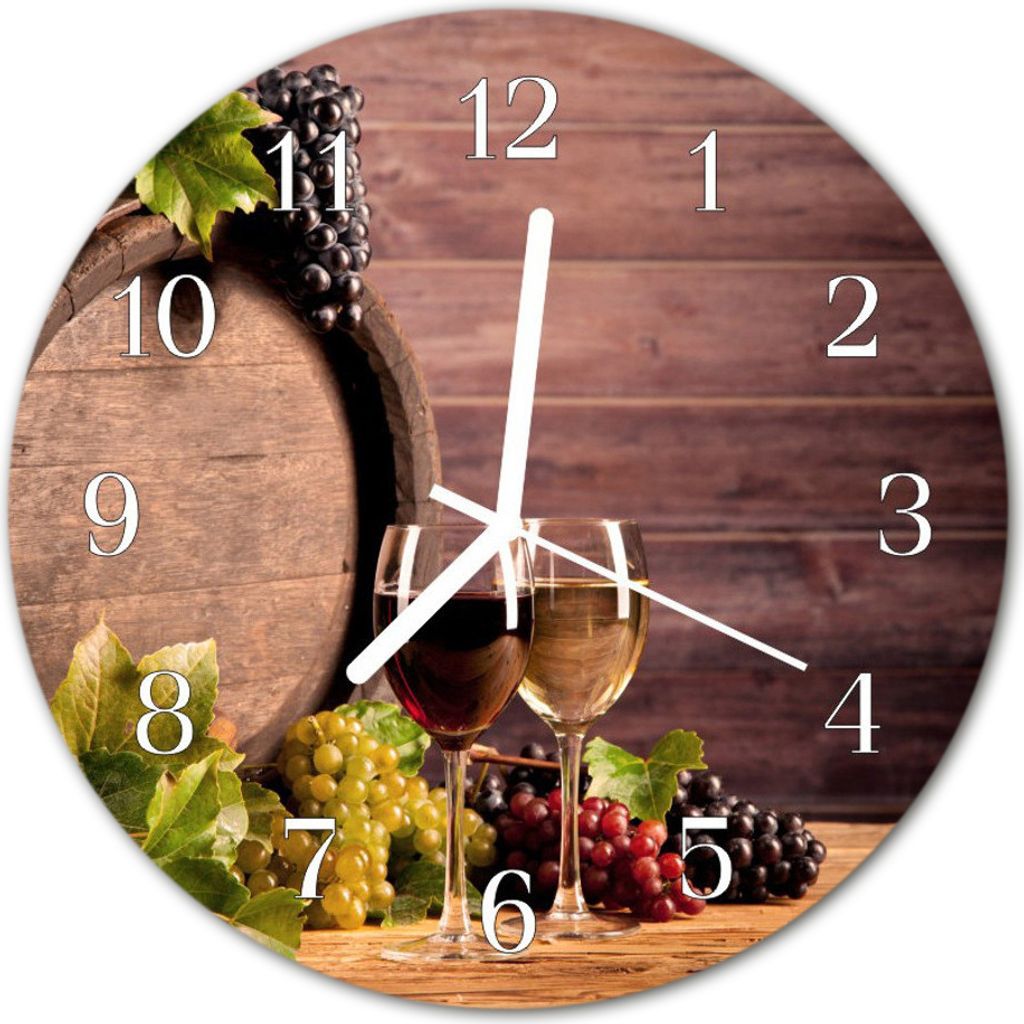 Glasuhr Wanduhr Küchenuhr Echt-Glas 30fi cm Trauben grün