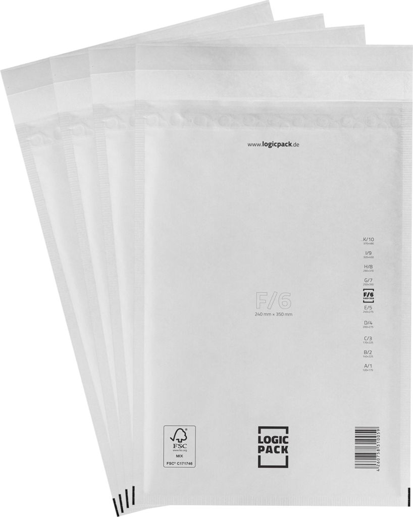 LOGIC PACK 10 Luftpolsterumschläge Versandtaschen F6 240 x 350 mm Weiß Luftpolstertaschen für DIN A4